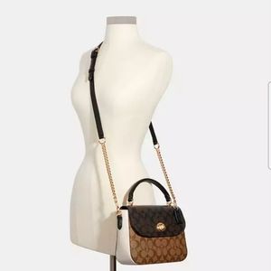 Coach Marlie Top Handle Satchel In Blocked Signature Canvas Gold/Khaki Brown Mul